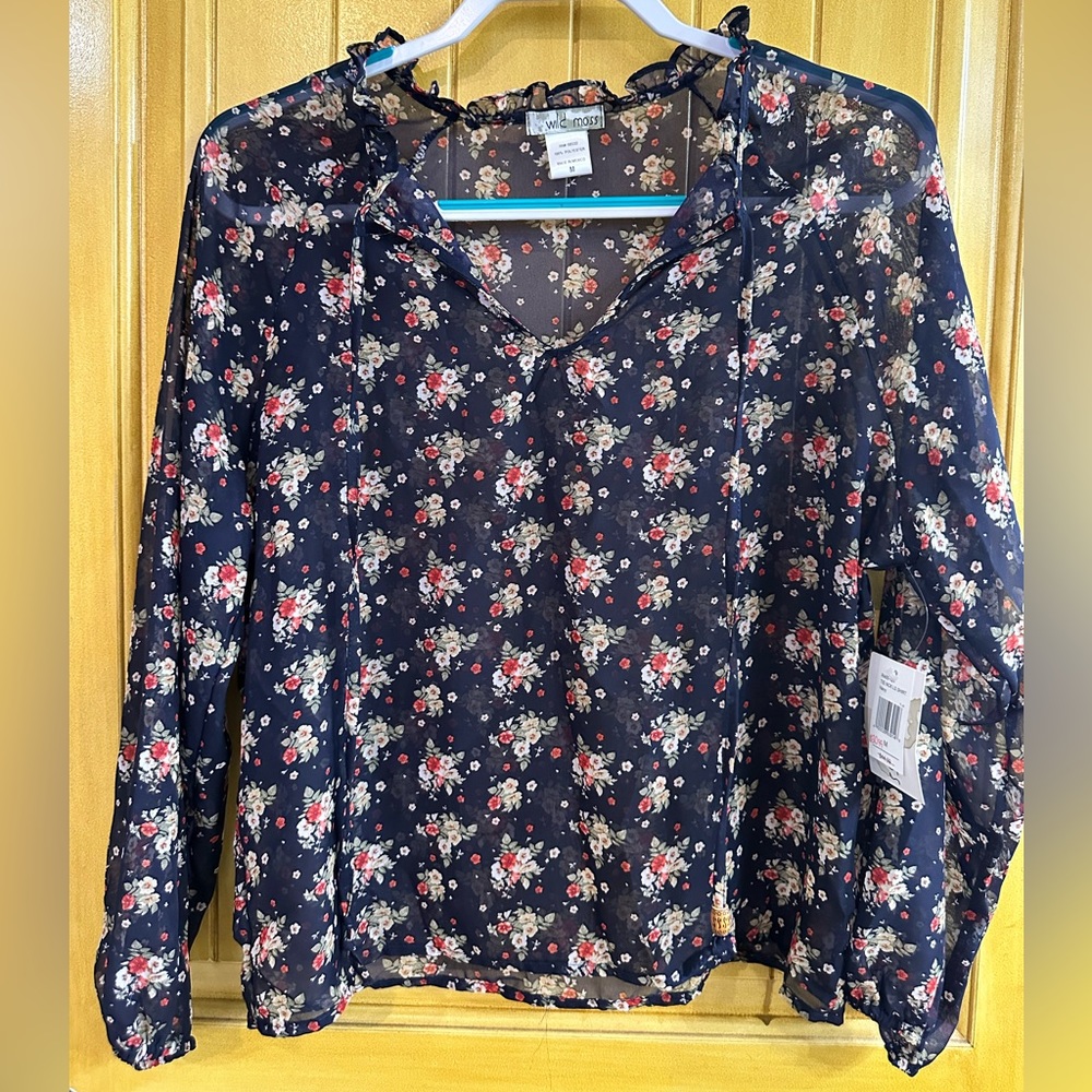 Wild Moss long sleeve sheer blouse, Medium